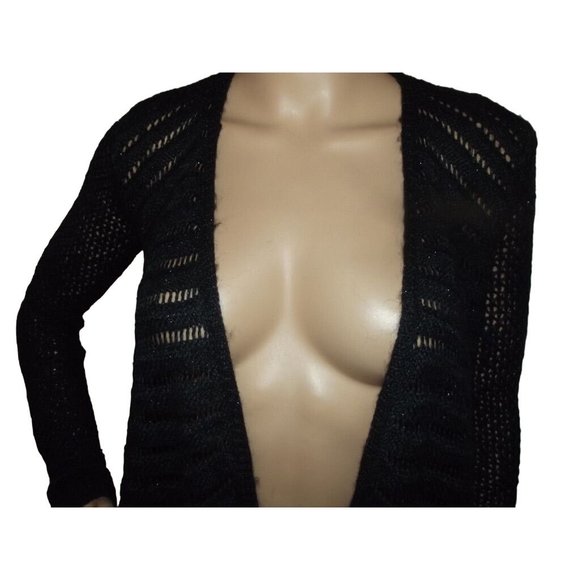 American Eagle Sweater Size XS Black shimmer Long cascading open front Cardigan - Picture 2 of 11